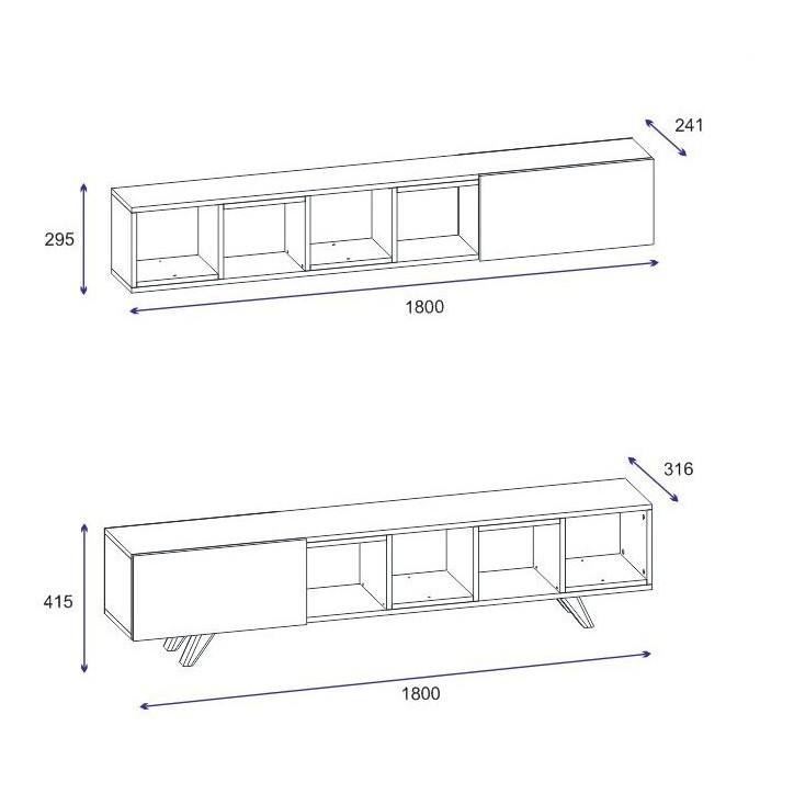 Ensemble meuble TV DORUK BLANC - NOYER 180 cm