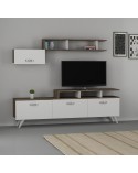 Ensemble meuble TV HIRA 135 cm blanc et noyer