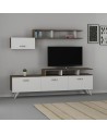 Ensemble meuble TV HIRA 135 cm blanc et noyer
