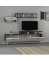 Ensemble meuble TV HIRA 135 cm blanc et noyer