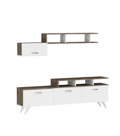 Ensemble meuble TV HIRA 135 cm blanc et noyer