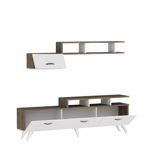 Ensemble meuble TV HIRA 135 cm blanc et noyer