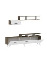 Ensemble meuble TV HIRA 135 cm blanc et noyer