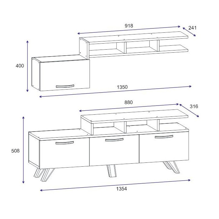 Ensemble meuble TV HIRA 135 cm blanc et noyer Ensemble meuble TV HIRA 135 cm blanc et noyer