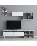 Ensemble meuble TV KUZEY 180cm blanc et noyer