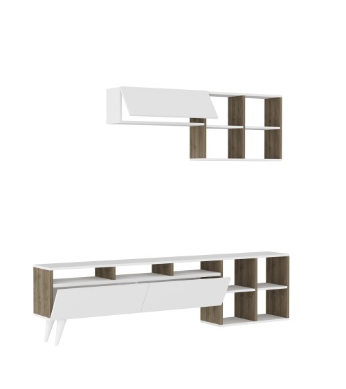 Ensemble meuble TV KUZEY 180cm blanc et noyer