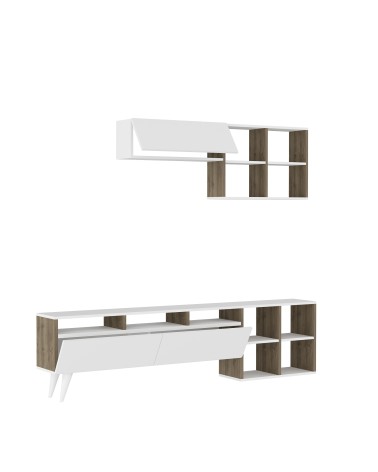 Ensemble meuble TV KUZEY 180cm blanc et noyer