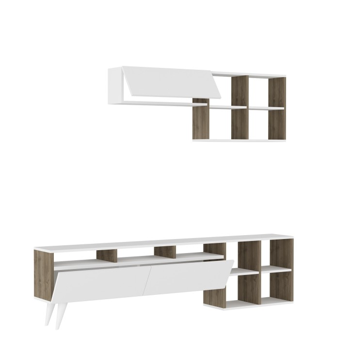 Ensemble meuble TV KUZEY 180cm blanc et noyer