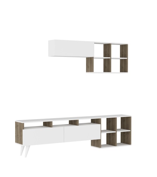 Ensemble meuble TV KUZEY 180cm blanc et noyer