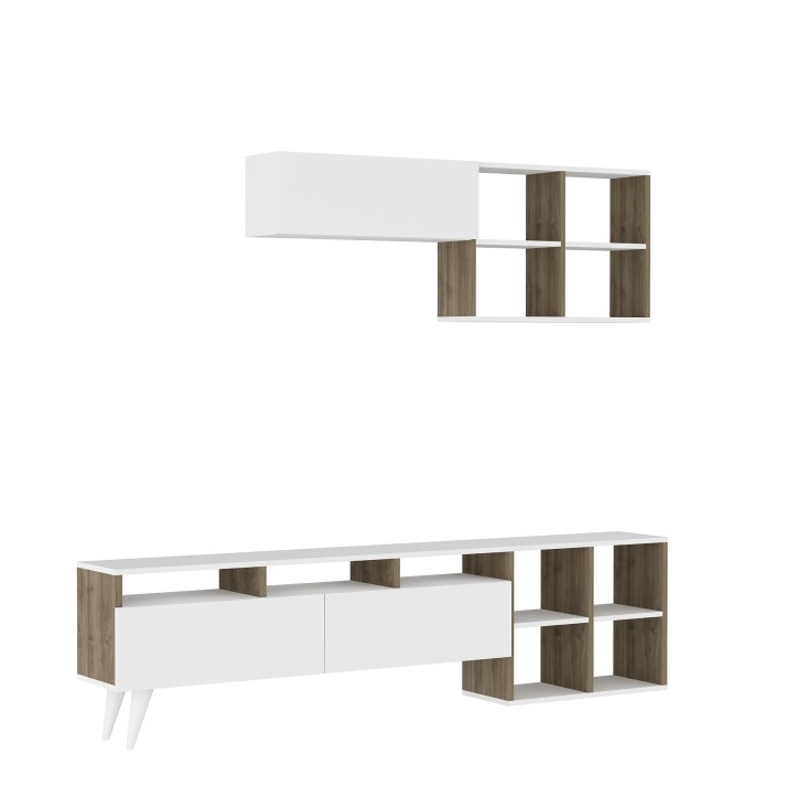 Ensemble meuble TV KUZEY 180cm blanc et noyer