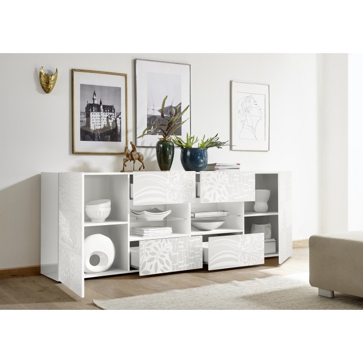Buffet MIREL Blanc 2 portes 4 tiroirs 241 cm