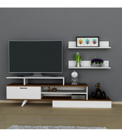 Ensemble meuble TV MILON 180cm blanc et noyer