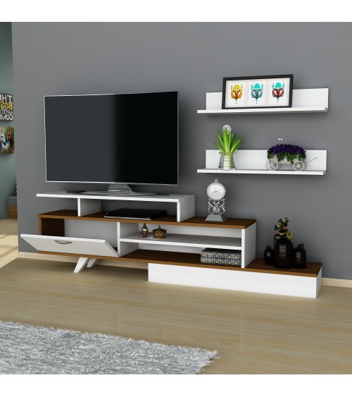 Ensemble meuble TV MILON 180cm blanc et noyer