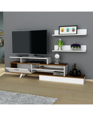 Ensemble meuble TV MILON 180cm blanc et noyer