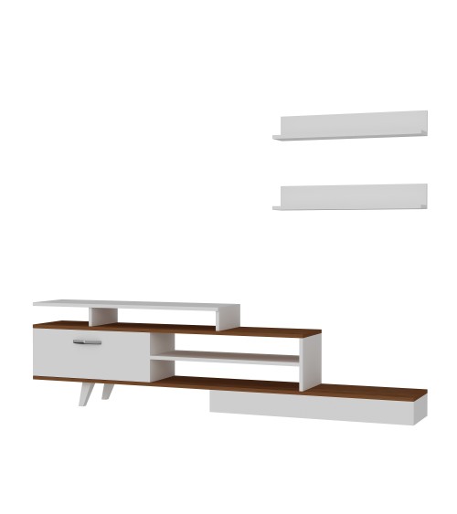 Ensemble meuble TV MILON 180cm blanc et noyer