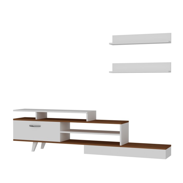 Ensemble meuble TV MILON 180cm blanc et noyer