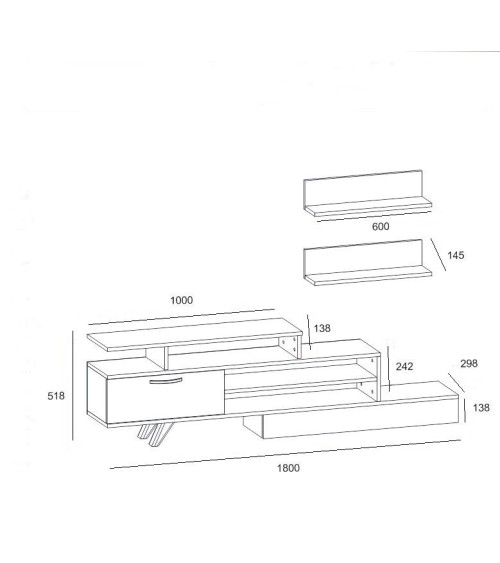 Ensemble meuble TV MILON 180cm blanc et noyer