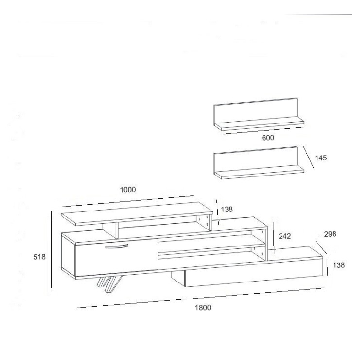 Ensemble meuble TV MILON 180cm blanc et noyer
