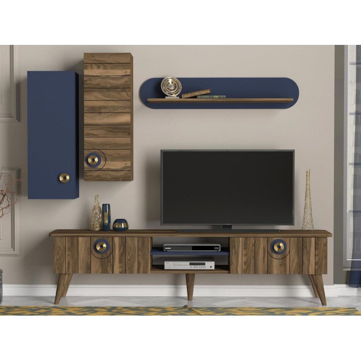 Ensemble meuble TV MARE noyer bleu 179 cm