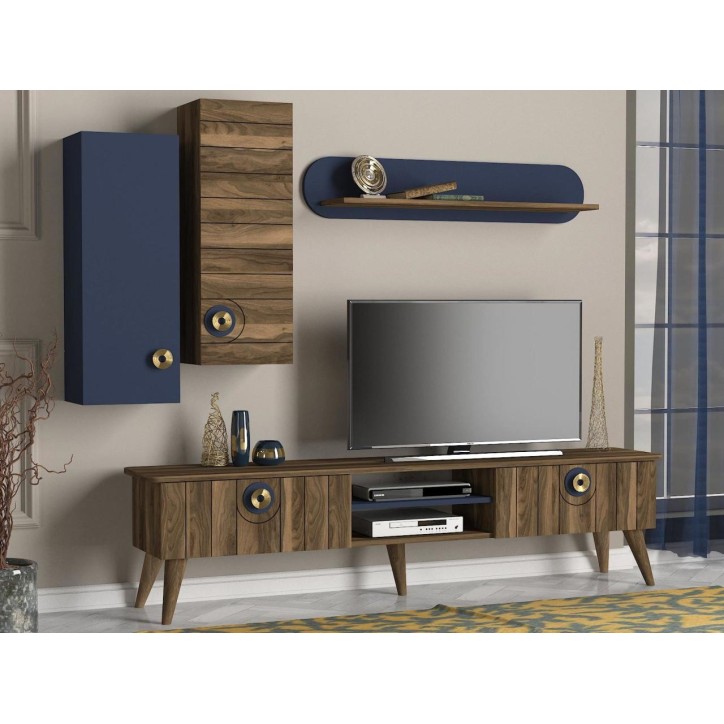 Ensemble meuble TV MARE noyer bleu 179 cm