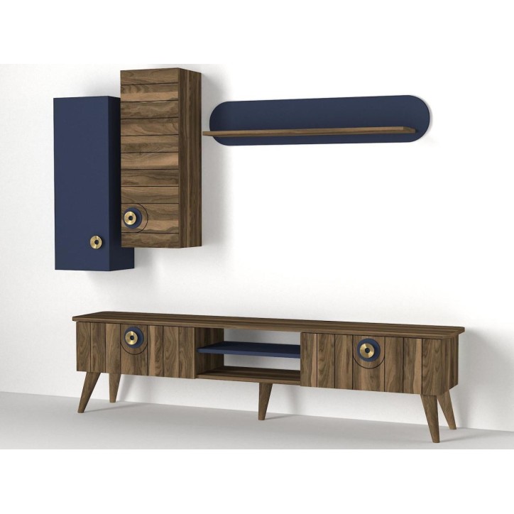 Ensemble meuble TV MARE noyer bleu 179 cm