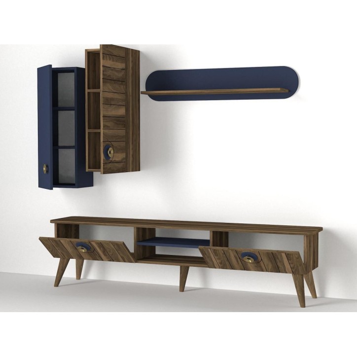 Ensemble meuble TV MARE noyer bleu 179 cm