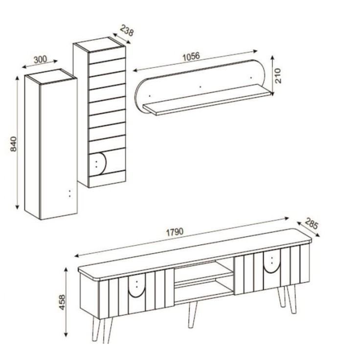 Ensemble meuble TV MARE noyer bleu 179 cm