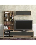 Ensemble meuble TV PIRIL noyer anthracite 180 cm