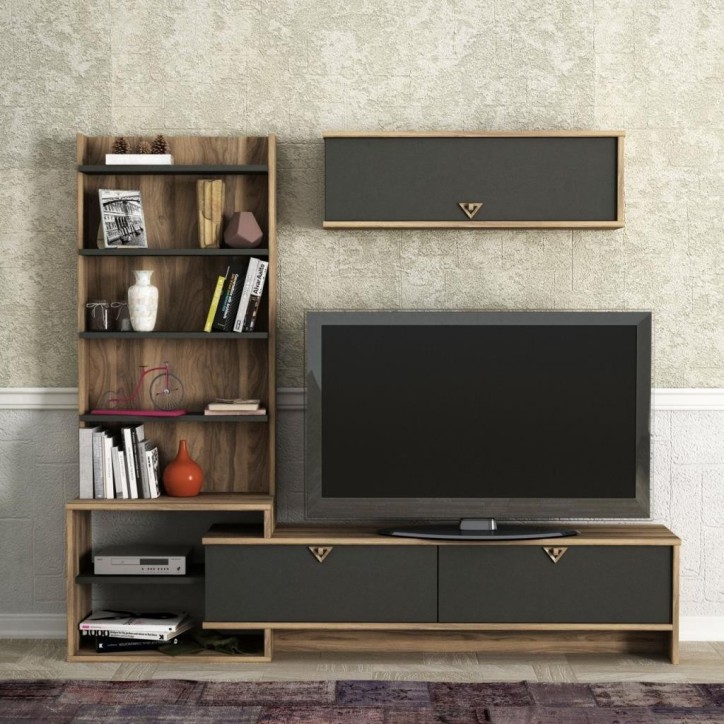 Ensemble meuble TV PIRIL noyer anthracite 180 cm