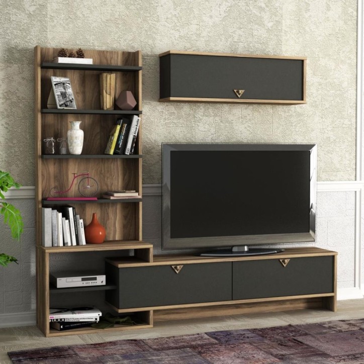 Ensemble meuble TV PIRIL noyer anthracite 180 cm