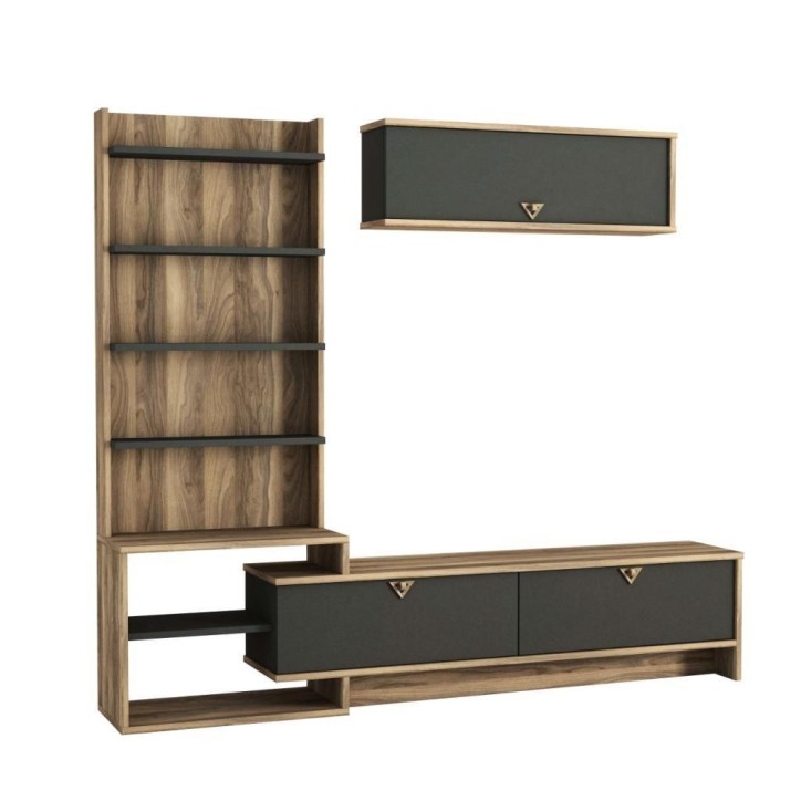 Ensemble meuble TV PIRIL noyer anthracite 180 cm