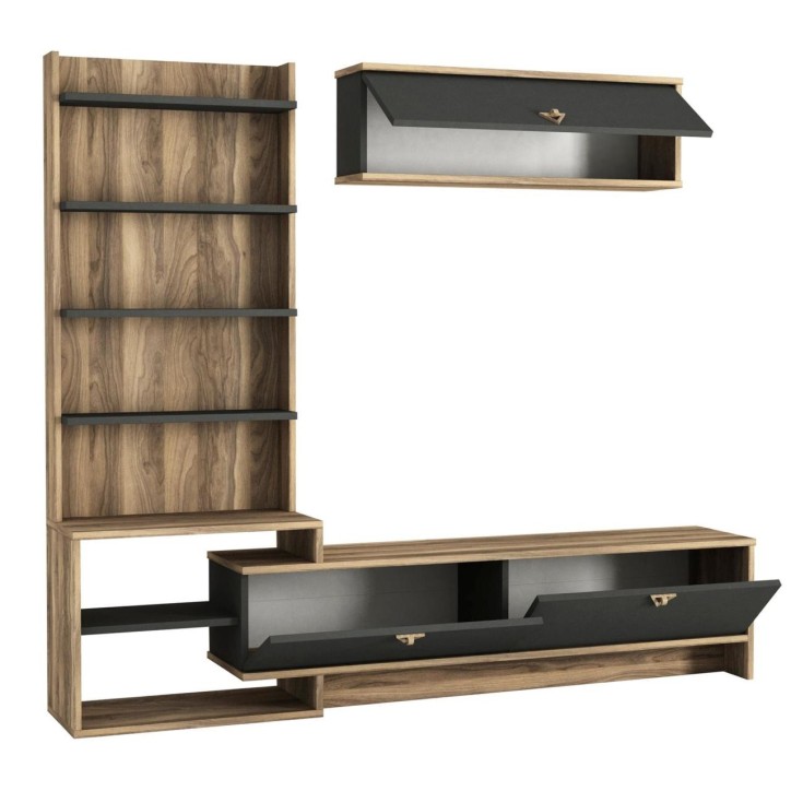 Ensemble meuble TV PIRIL noyer anthracite 180 cm