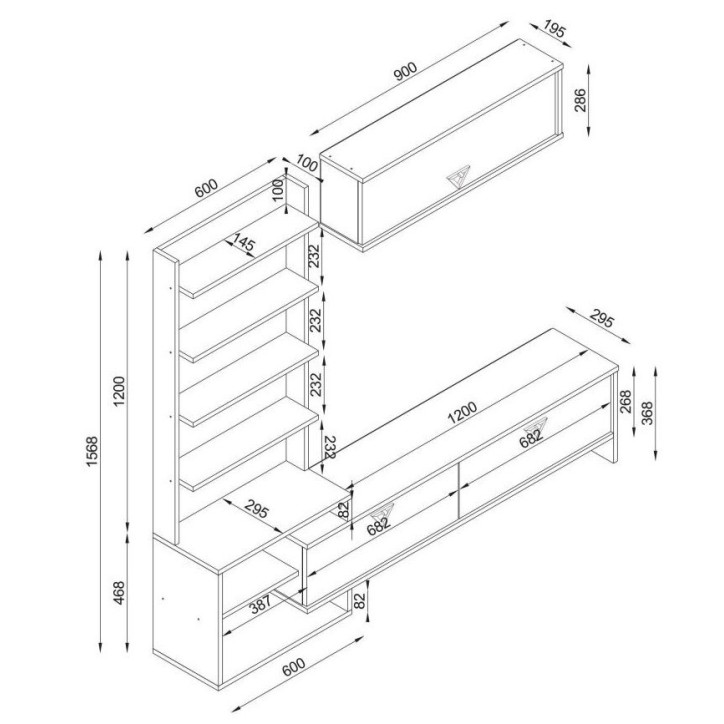 Ensemble meuble TV PIRIL noyer anthracite 180 cm