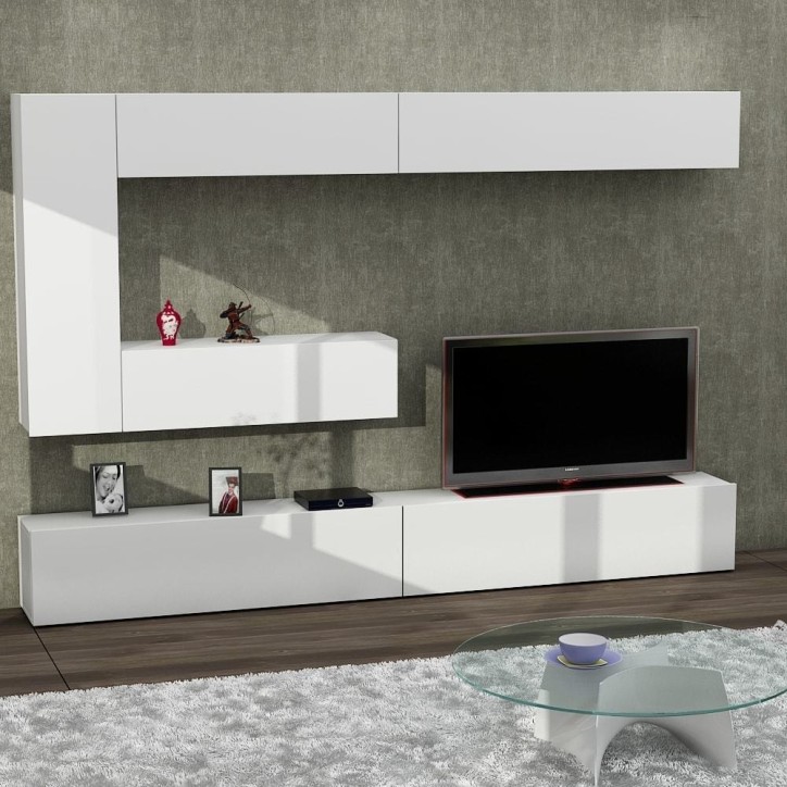 Ensemble meuble TV GIZMO blanc 240 cm