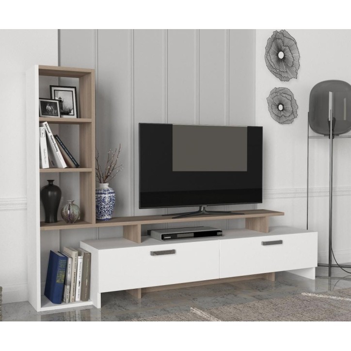 Ensemble meuble TV et bibliothèque SIMAL blanc cordoba 168 cm