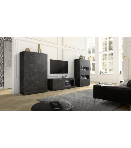 Ensemble meuble TV, vitrine et argentier BASIC marbre gris anthracite 140 cm