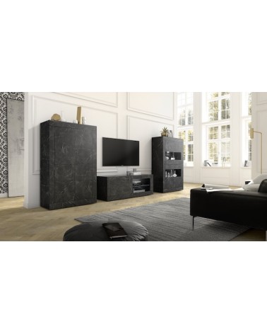 Ensemble meuble TV, vitrine et argentier BASIC marbre gris anthracite 140 cm