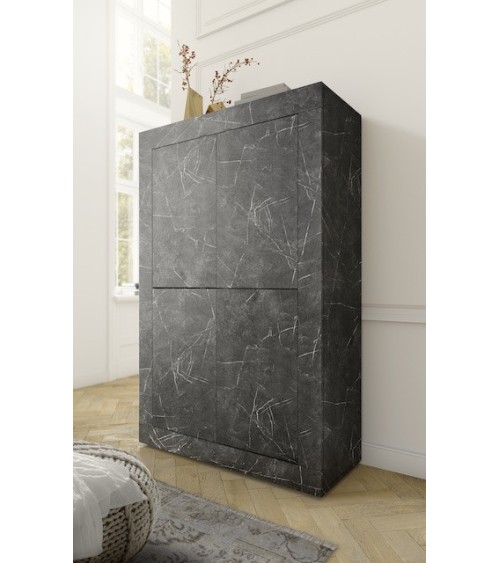 Ensemble meuble TV, vitrine et argentier BASIC marbre gris anthracite 140 cm