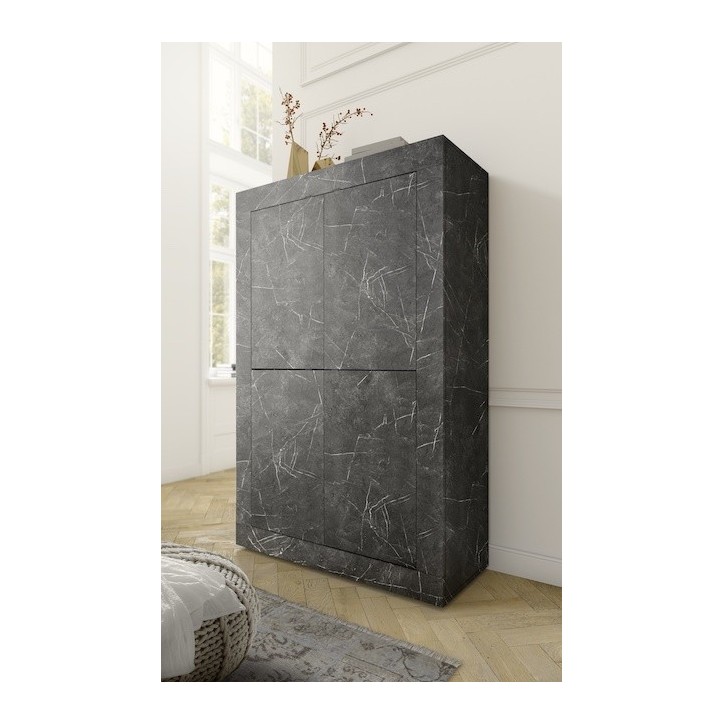 Ensemble meuble TV, vitrine et argentier BASIC marbre gris anthracite 140 cm