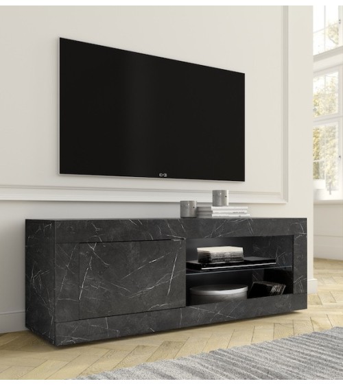 Ensemble meuble TV, vitrine et argentier BASIC marbre gris anthracite 140 cm