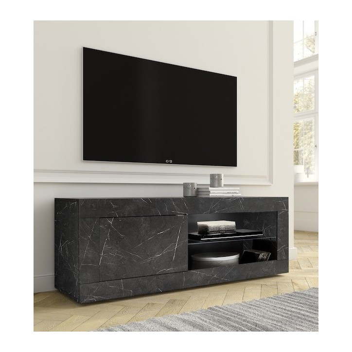 Ensemble meuble TV, vitrine et argentier BASIC marbre gris anthracite 140 cm