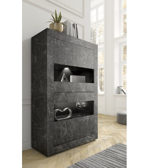 Ensemble meuble TV, vitrine et argentier BASIC marbre gris anthracite 140 cm