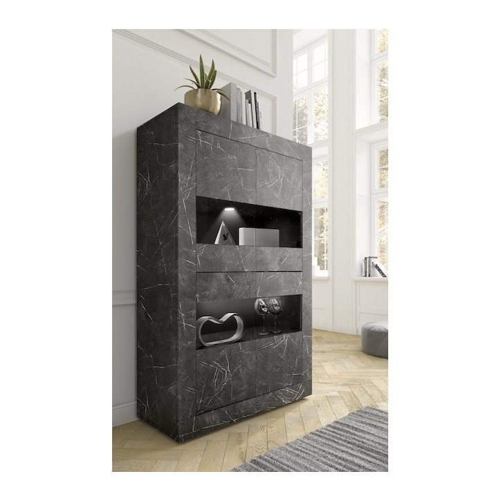 Ensemble meuble TV, vitrine et argentier BASIC marbre gris anthracite 140 cm