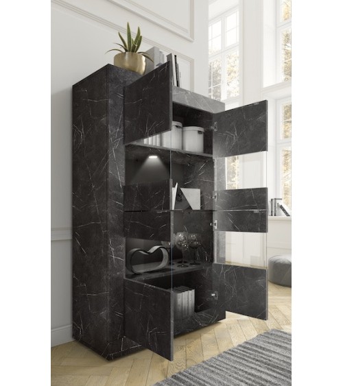 Ensemble meuble TV, vitrine et argentier BASIC marbre gris anthracite 140 cm