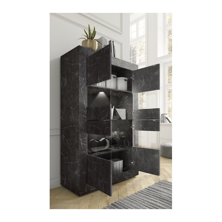 Ensemble meuble TV, vitrine et argentier BASIC marbre gris anthracite 140 cm