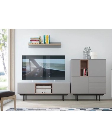 Ensemble meuble TV, buffet haut et étagère mural INOX gris 150 cm