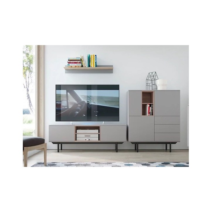 Ensemble meuble TV, buffet haut et étagère mural INOX gris 150 cm