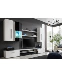 Ensemble meuble TV MALIA 290 cm blanc et noir brillant