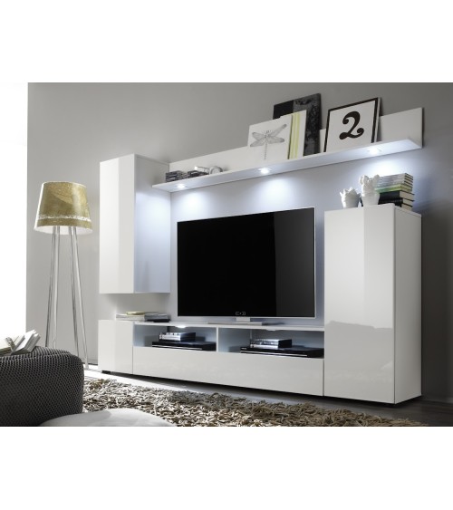 Ensemble meuble TV WHITE blanc brillant 208 cm