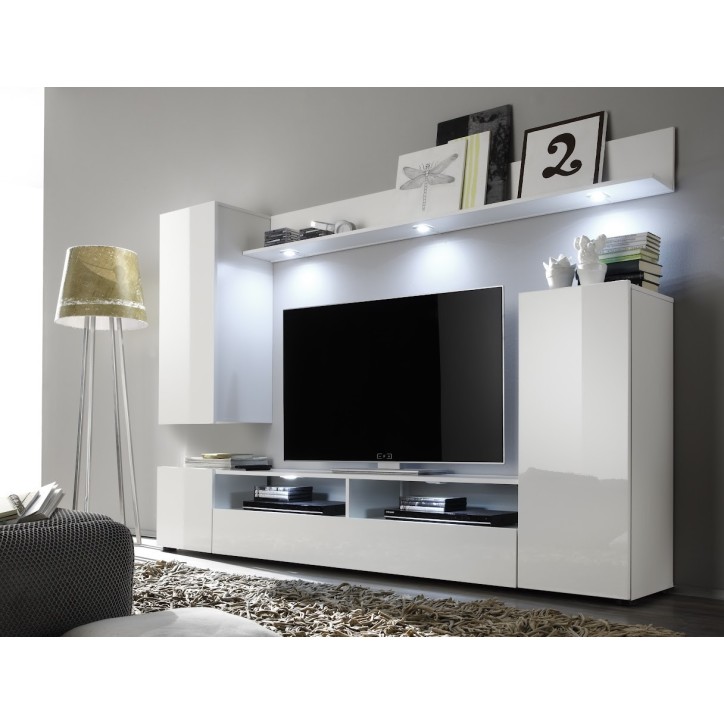 Ensemble meuble TV WHITE blanc brillant 208 cm